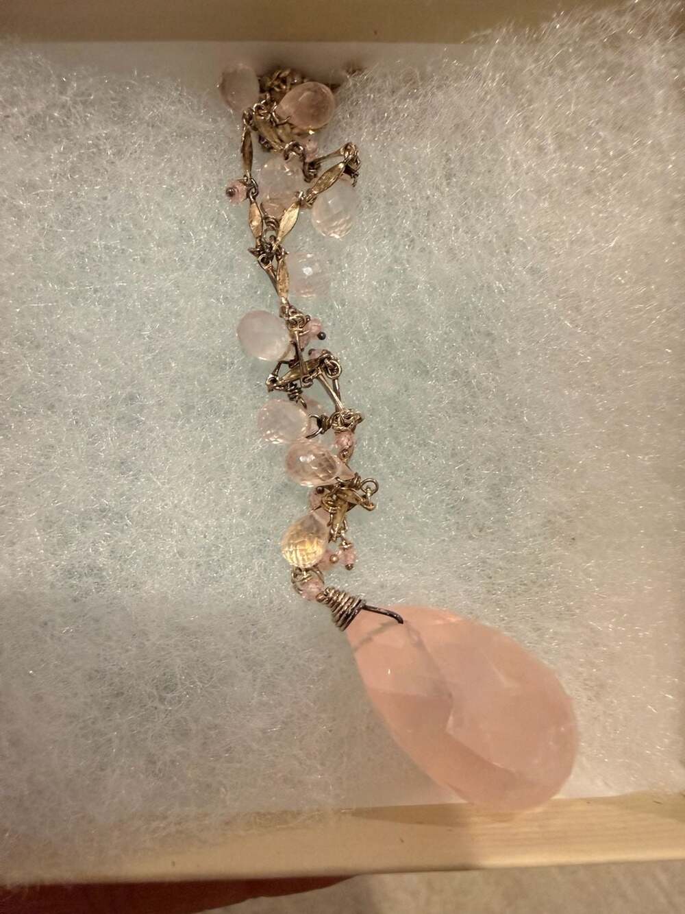 Rock Candy Long Necklace with Rose Quartz Teardrop charms
